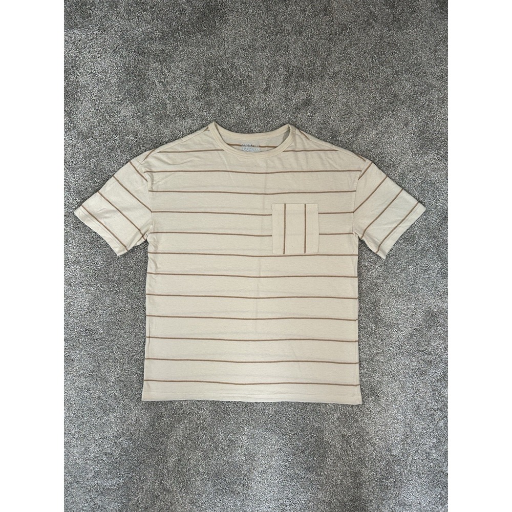 Cat & Jack XL (14) Beige Brown Striped Short Sleeve T-Shirt with Pocket